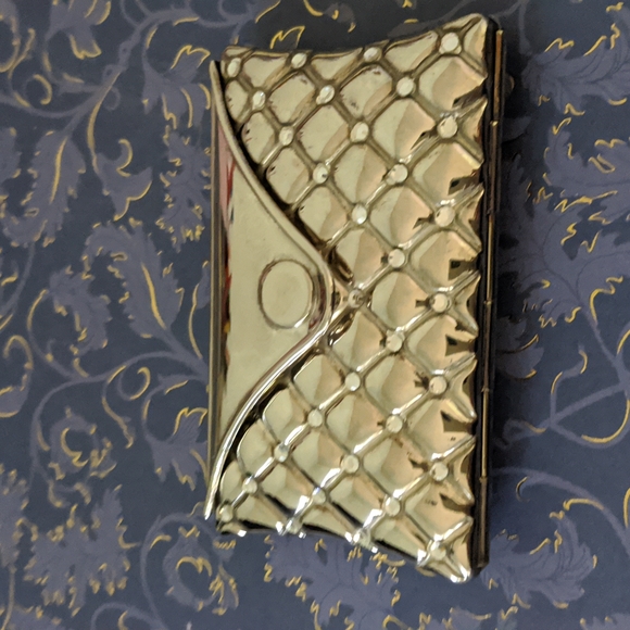 New, silver tone, crystal, folding mirror compact, never used. - Picture 1 of 4